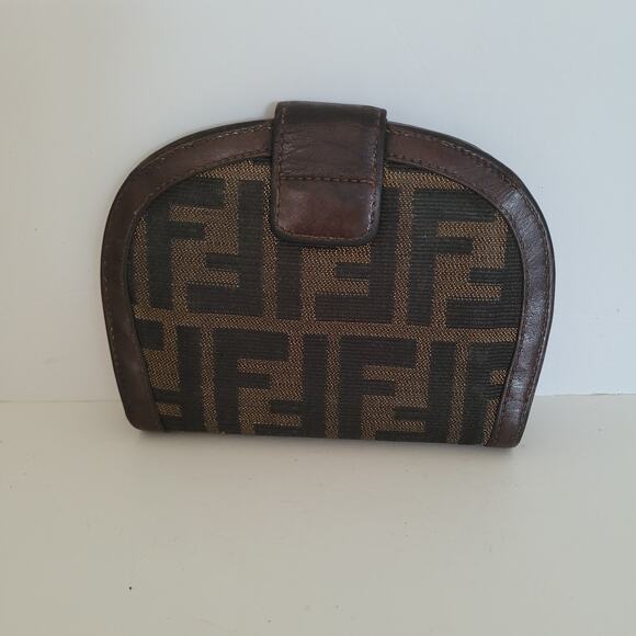 Fendi Zucca Wallet Canvas Leather Wallet Brown Purse Bifold Medium Horseshoe - Picture 2 of 11